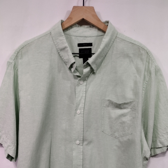 14th & Union Linen Blend Trim Fit Button Shirt Mens 2XL Mint Casual Beach Office - Picture 2 of 9